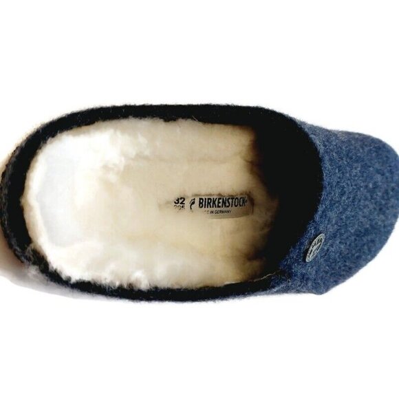 Birkenstock Zermatt Shearling Lined Slide Slippers Kids Size L1 EU32 Dark Blue - Picture 2 of 9